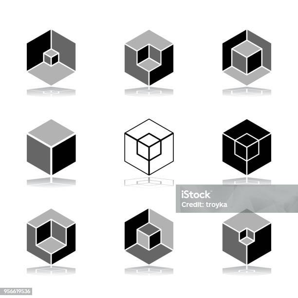 Design Elements Set Cubic Shape Icons Stock Illustration - Download Image Now - Cube Shape, Icon Symbol, Three Dimensional