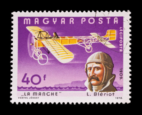 Hungarian mail stamp featuring French aviation pioneer, Louis Bleriot.