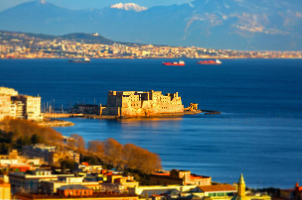 istock Tilt shift of Naples seaside with castle 956627442