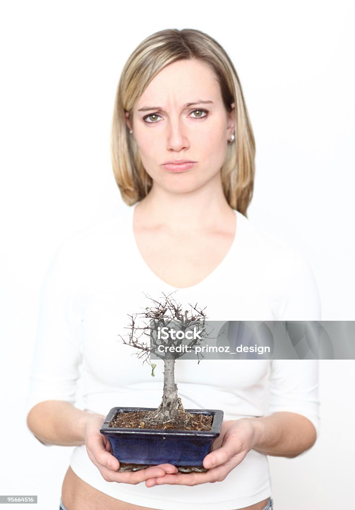 Triste mulher com árvore bonsai Morto - Foto de stock de Adulto royalty-free