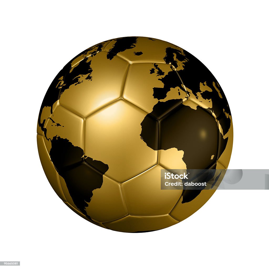 Gold soccer football ball World globe 3D isolated gold soccer ball with world map, world football cup 2014 2010 Stock Photo