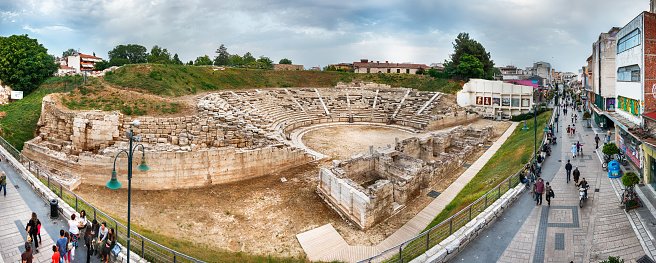 Larissa, Thessaly: Panoramic view of the First Ancient Theatre the major open-air theatre and the largest theater in Thessaly placed on the south side of the Acropolis Hill in Larissa.
