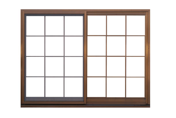 istock Brown metal window frame isolated on white background 956666236