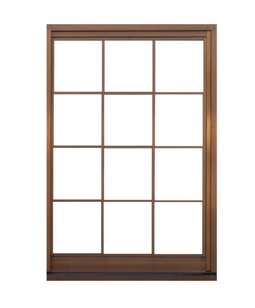 istock Brown metal window frame isolated on white background 956667302
