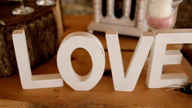 Love text,wedding decoration on the table