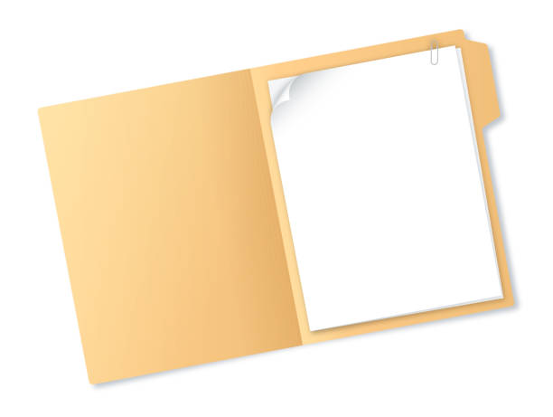 ilustraciones, imágenes clip art, dibujos animados e iconos de stock de carpeta manila con documentos - paper clip document file note pad