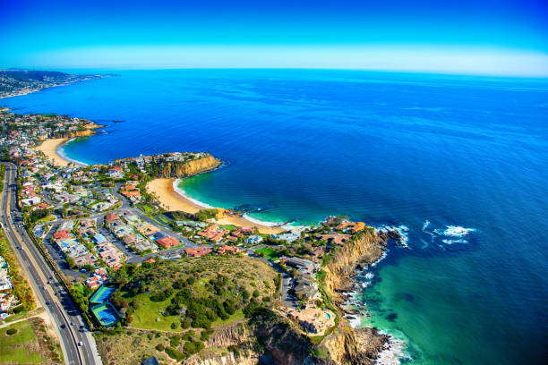 The beautiful community of Laguna Beach in southern Orange County, California shot from an altitude of about 1500 feet.