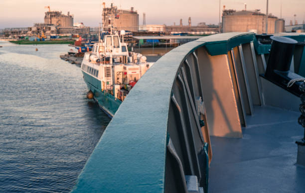 istock Marine vessel is morred starboard side alongside berth 956693412