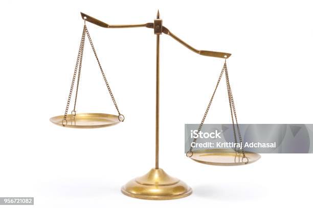 Gold Brass Balance Scale Stock Photo - Download Image Now - Weight Scale, Scale, Libra