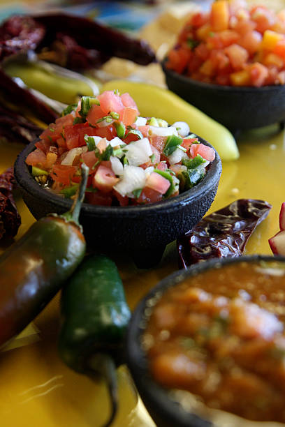 Freshly made salsas stock photo