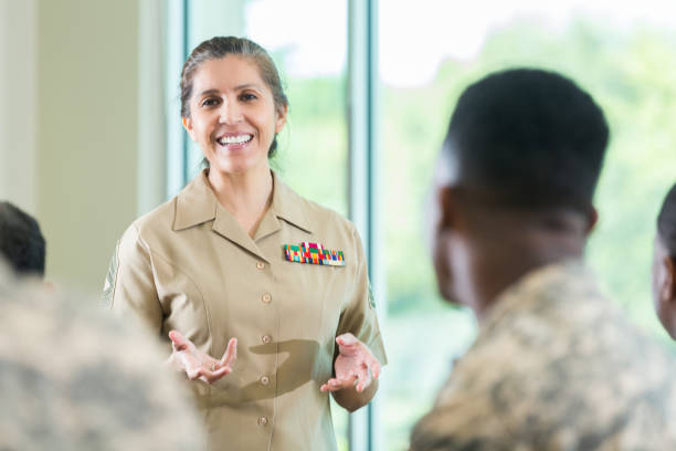 istock Military officer leads class of cadets 956729772