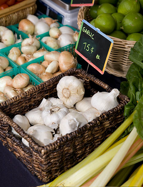 Garlic baskets stock photo