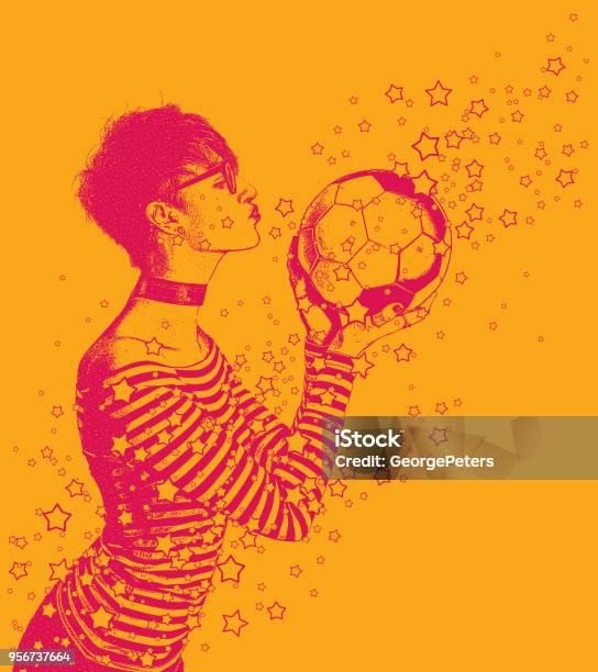 Excited Female Soccer Fan Kissing Soccer Ball Stock Illustration - Download Image Now - 20-24 Years, Adult, Adults Only