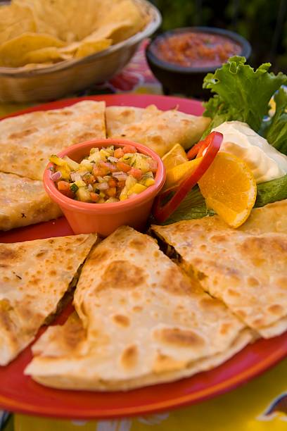 Chicken Quesedilla with Mango Papaya Salsa stock photo