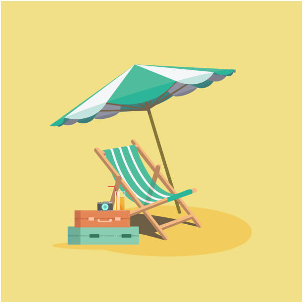 sommer strand sonnenschirm stuhl gepäck gelben hintergrund vektor-bild - beach ball ball beach white stock-grafiken, -clipart, -cartoons und -symbole