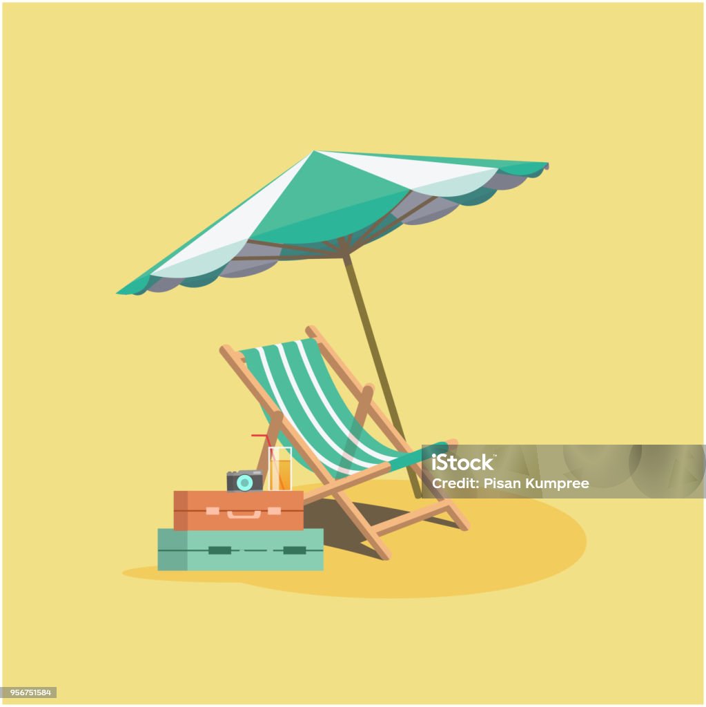 Summer Beach Umbrella Chair Baggage Yellow Background Vector Image Beach stock vector