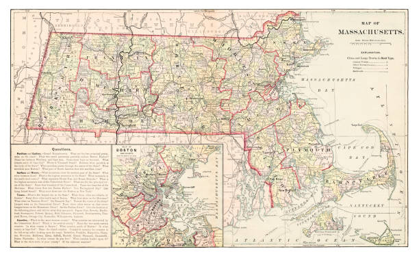 карта массачусетса 1877 - massachusetts map cartography nantucket stock illustrations