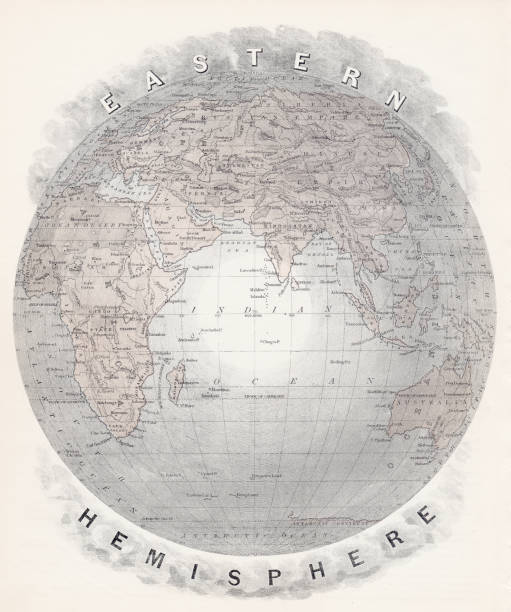 Map of Eastern hemisphere 1877 Warren's Common School Geography  1877 eastern hemisphere stock illustrations