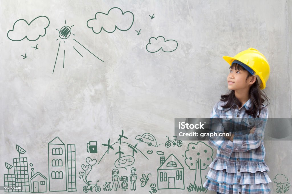 Niña De La Ingeniería Con Entorno De Dibujo Creativo Con La Feliz Familia Medio Ambiente Ahorrar Energía Contra Una Pared De Ladrillo Foto de stock y más banco de imágenes de Niño - Niña De La Ingeniería Con Entorno De Dibujo Creativo Con La Feliz Familia Medio Ambiente Ahorrar Energía Contra Una Pared De Ladrillo Foto de stock y más banco de imágenes de Niño -