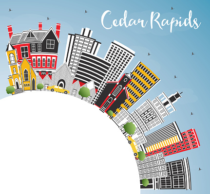 アイオワ州シーダーラピッズ色建物青い空コピー スペースと街並み アイオワ州のベクターアート素材や画像を多数ご用意 アイオワ州
