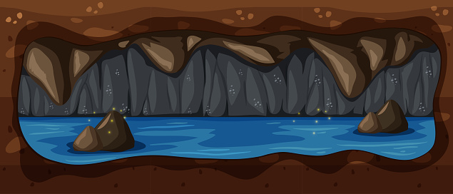 Dark Underground Cave River Scene illustration