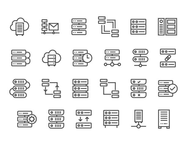 ilustraciones, imágenes clip art, dibujos animados e iconos de stock de juego de red e icono del servidor juego trazo editable. 48 x 48 pixel perfect. - servidor de red