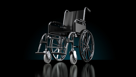 Wheelchair on black background. 3d illustration