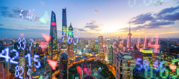 istock Display stock market numbers and shanghai background 956783440