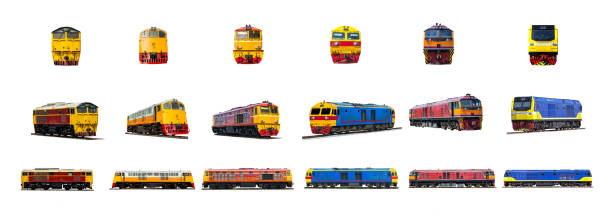 Diesel electric locomotive SET isolated on white background.