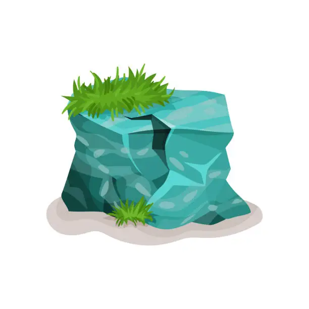 Vector illustration of Rock stone with gass, design element of natural landscape vector Illustration on a white background