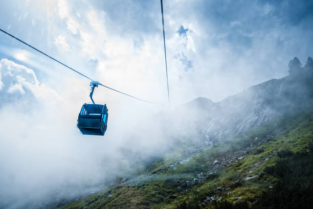 Cable car in mountain a foggy day. Austrian Alps
