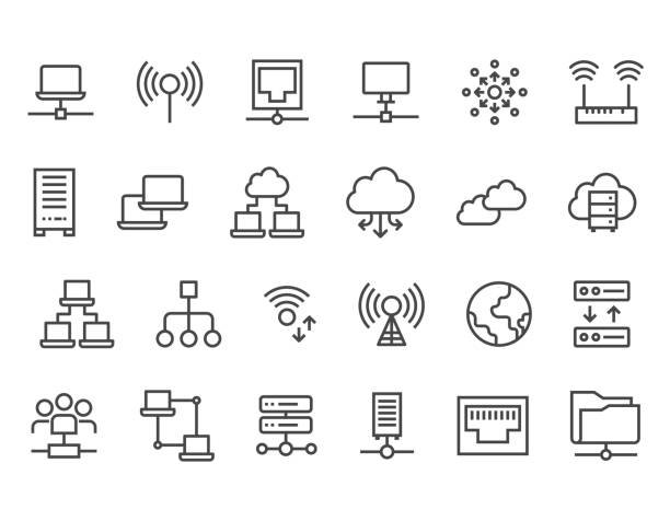 illustrations, cliparts, dessins animés et icônes de ensemble d’icônes de réseau icônes vectorielles. icônes de taille modifiable stroke.pixel parfait 48 x 48 - network icon