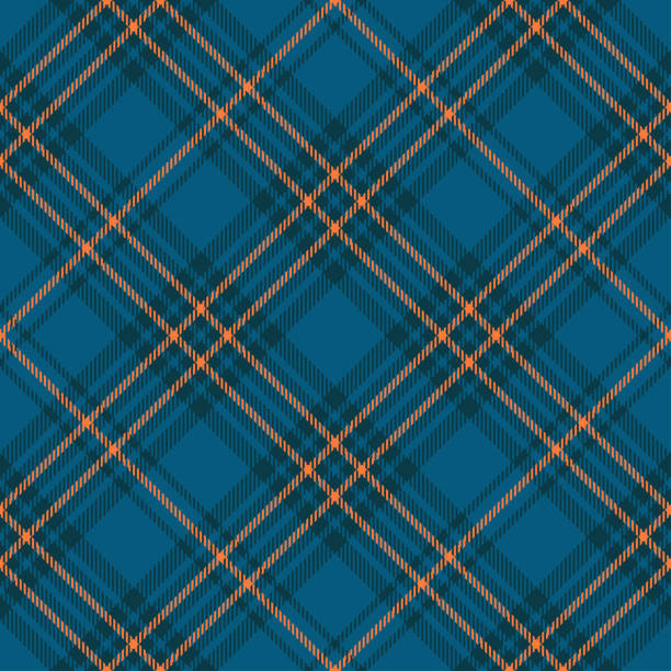 nahtlose kariertes karo-muster in petrol blau, dunkles petrol grün und orange. - plaid stock-grafiken, -clipart, -cartoons und -symbole