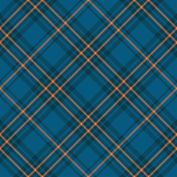 Seamless plaid check pattern in teal blue, dark teal green and orange. Classic fabric texture for digital textile printing. plaid stock illustrations