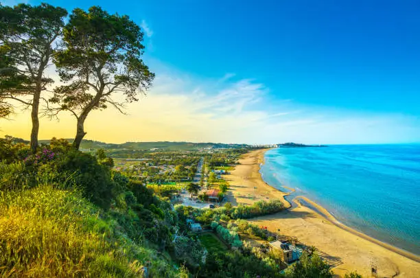 Photo of Vieste and Pizzomunno beach view, Gargano, Apulia, Italy.