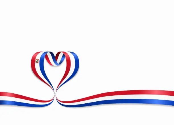 Vector illustration of Paraguayan flag heart-shaped ribbon. Vector illustration.