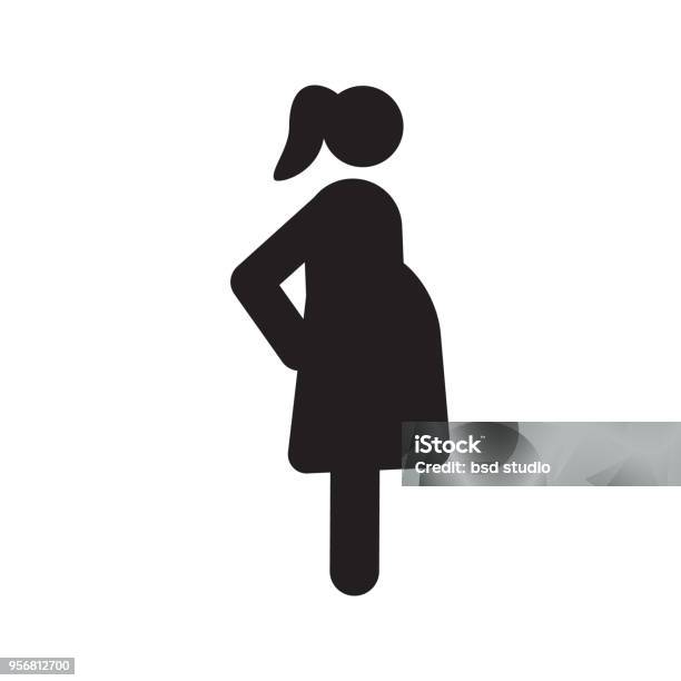 Pregnant Woman In Side View Silhouette Stock Illustration - Download Image Now - Pregnant, Icon Symbol, Women