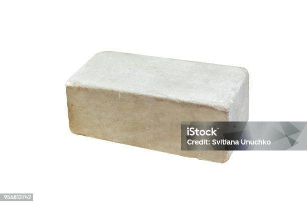 Building One White Silicate Brick Isolated On White Background Stock Photo - Download Image Now