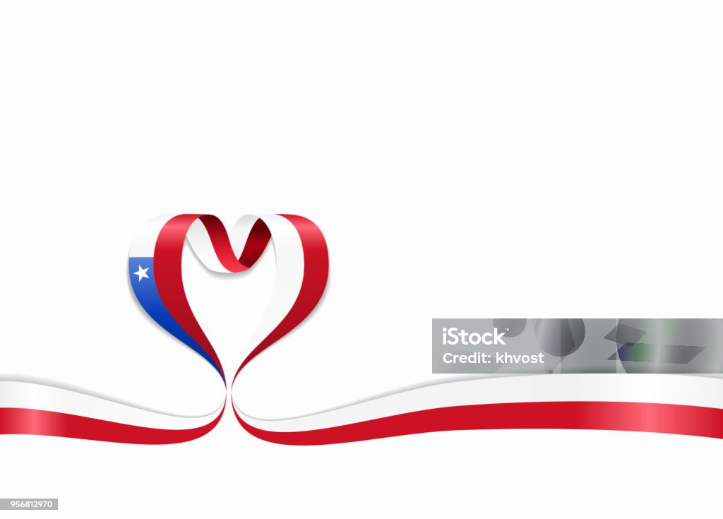 Cinta en forma de corazón de la bandera chilena. Ilustración de vector. - arte vectorial de Abstracto libre de derechos