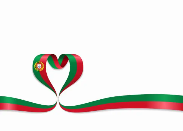 Vector illustration of Portuguese flag heart-shaped ribbon. Vector illustration.