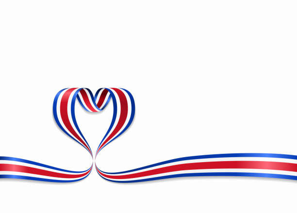kostarykańska flaga w kształcie serca wstążka. ilustracja wektorowa. - flaga kostaryki stock illustrations