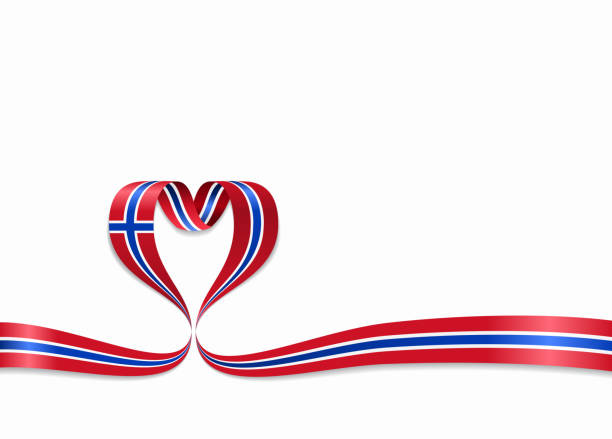 illustrazioni stock, clip art, cartoni animati e icone di tendenza di nastro a forma di cuore della bandiera norvegese. illustrazione vettoriale. - flag countries symbol scandinavian