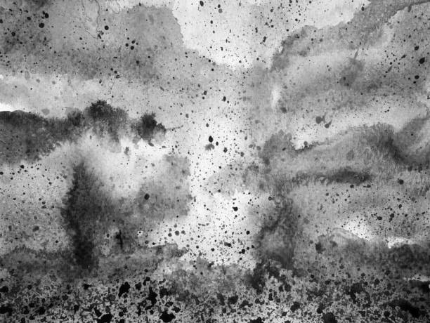 abstrakcyjne czarne białe niebo splash akwarela malarstwo krajobraz ręcznie rysowane ilustracja projektowa - war stock illustrations