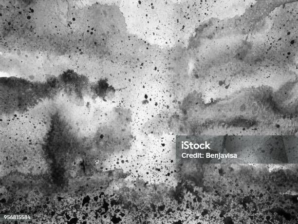 Abstract Black White Sky Splash Watercolor Painting Landscape Hand Drawn Design Illustration Stock Illustration - Download Image Now