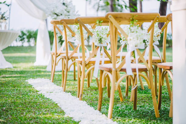 istock Wedding chair decorated with flowers. 956819976