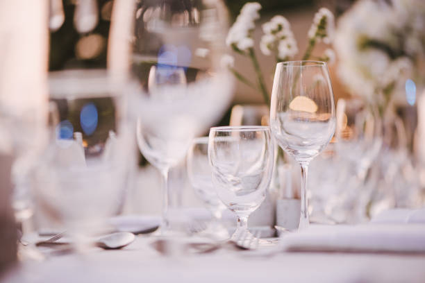 istock Table setting at a luxury wedding and Beautiful flowers on the table. 956820152