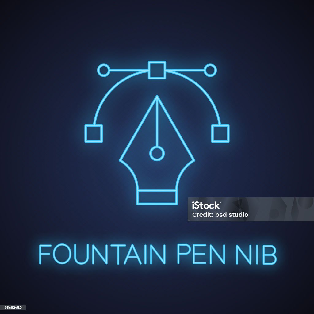 Fountain pen nib icon Fountain pen nib neon light vector icon. Computer pen tool Art stock vector