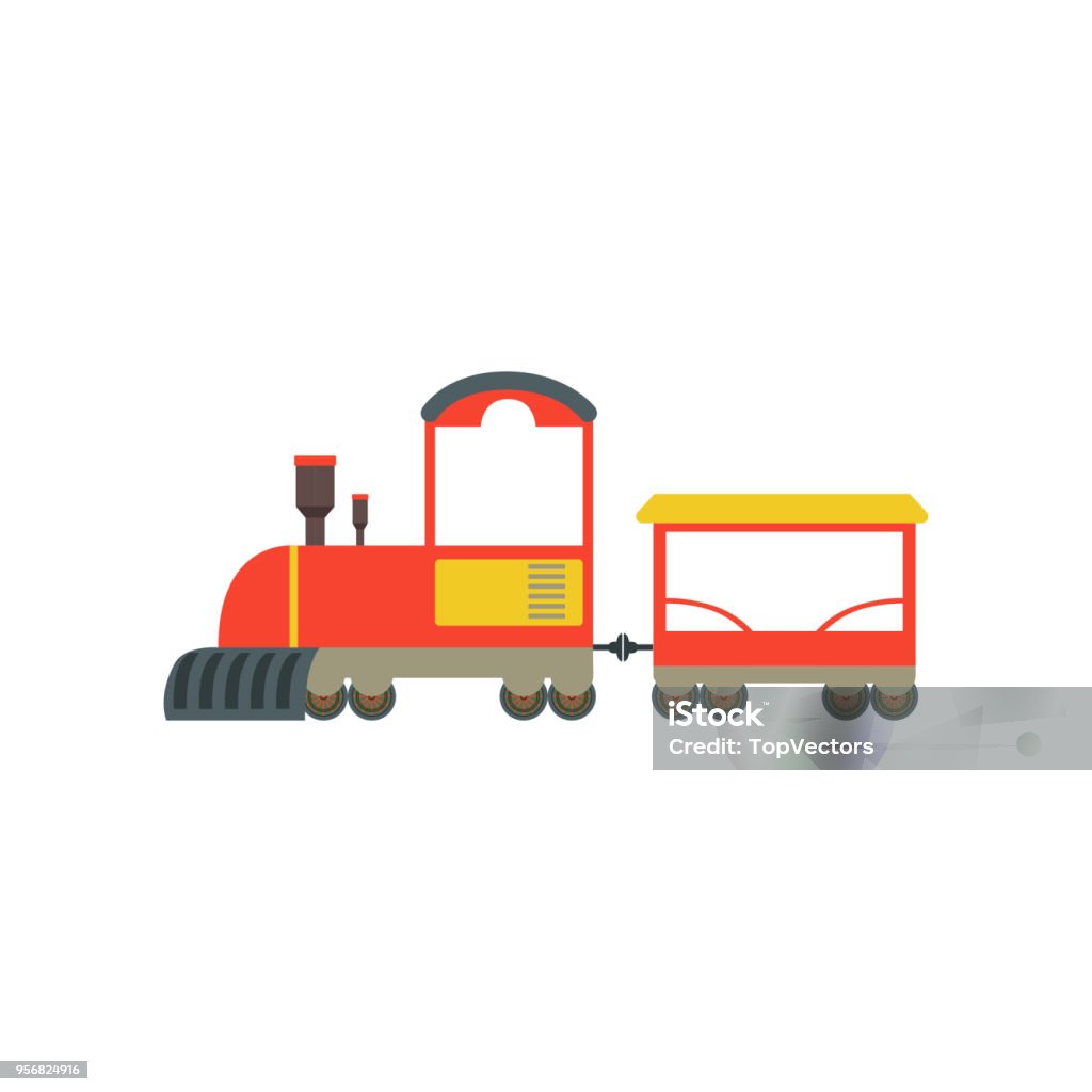 Kids Cartoon Red And Yellow Toy Train Railroad Toy With Locomotive Vector  Illustration On A White Background Stock Illustration - Download Image Now  - iStock
