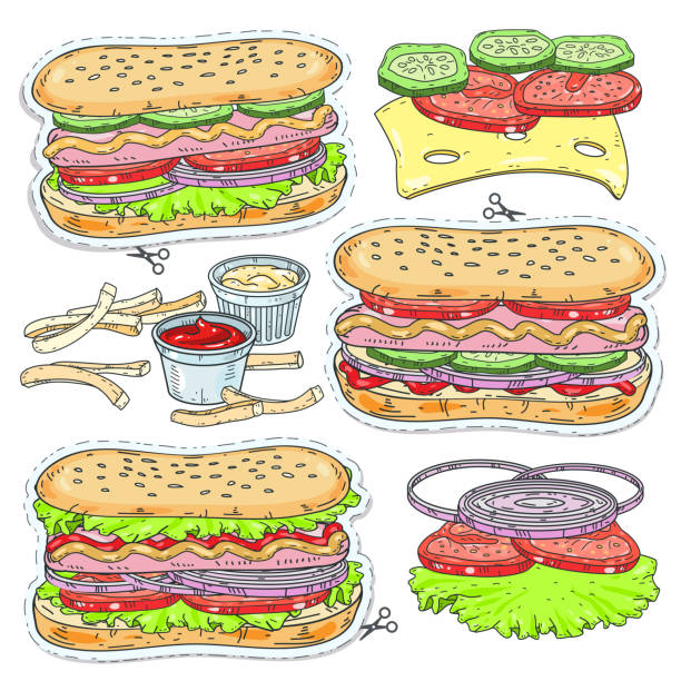 istock Vector sticker icon. Cartoon tasty hot dog with sausage and sesame seeds 956825558