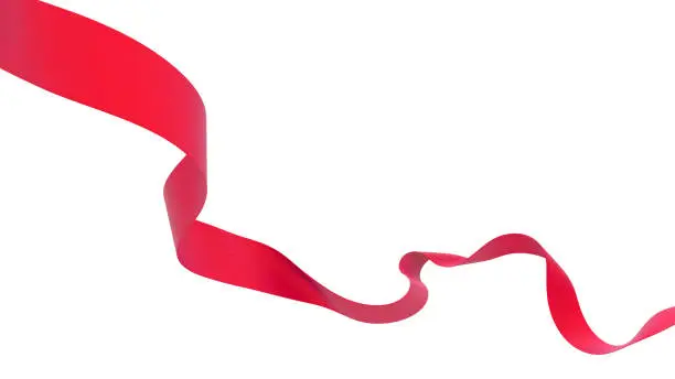 Photo of Smooth red ribbon on white background. 3d render